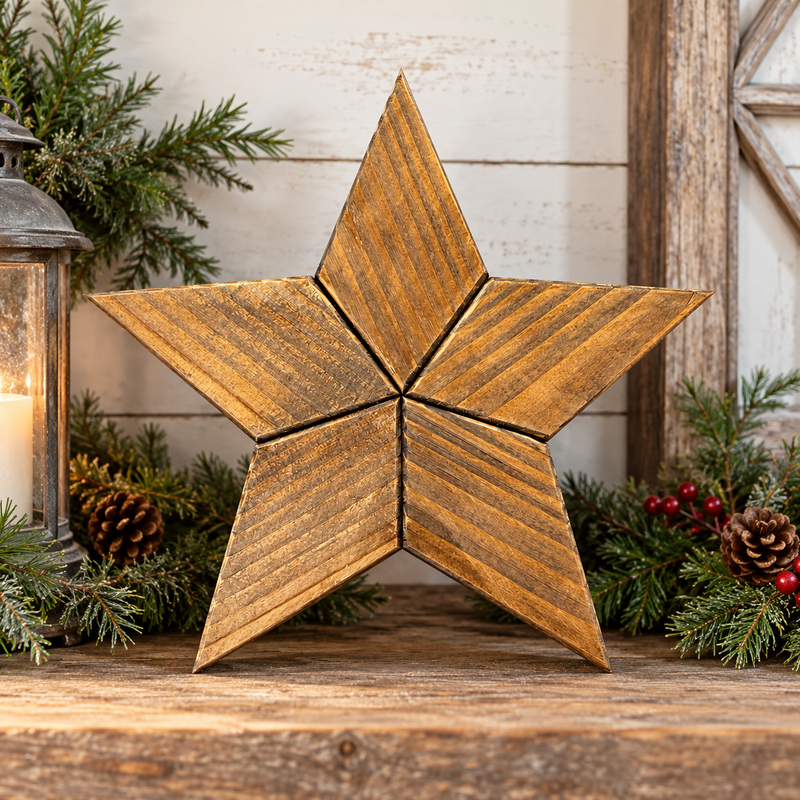 Rustic wooden star in natural wood stain